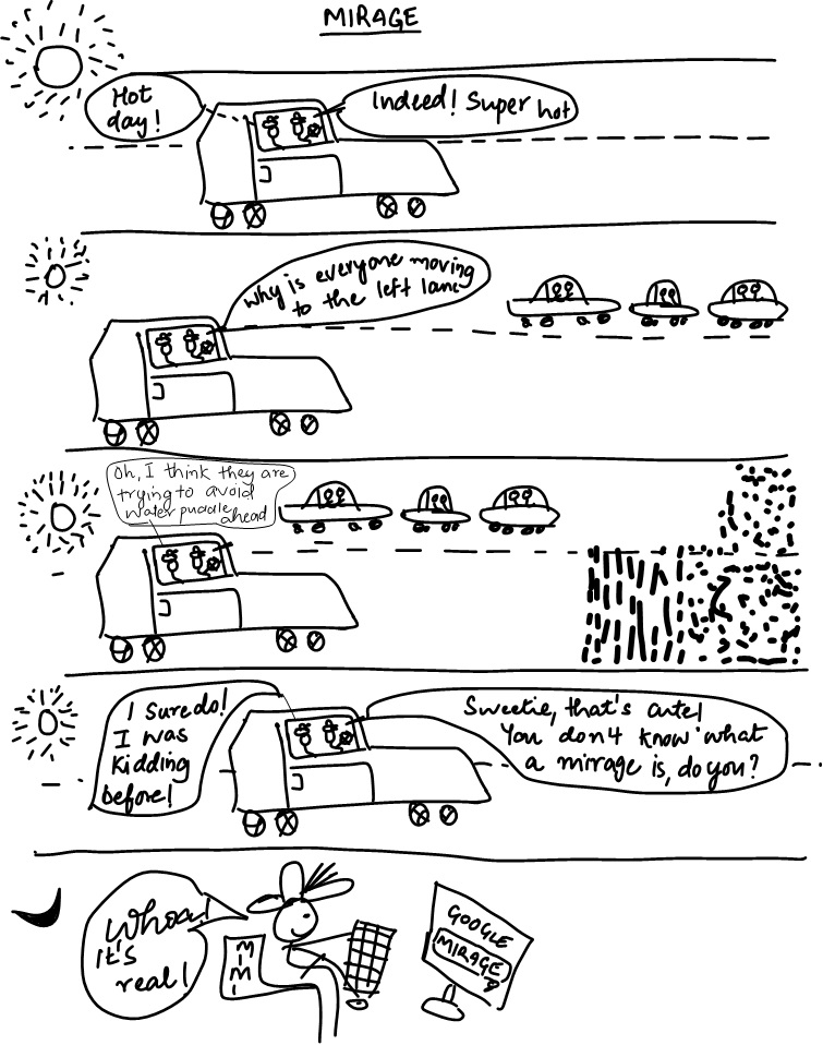 comic about mirage on the road on summer days