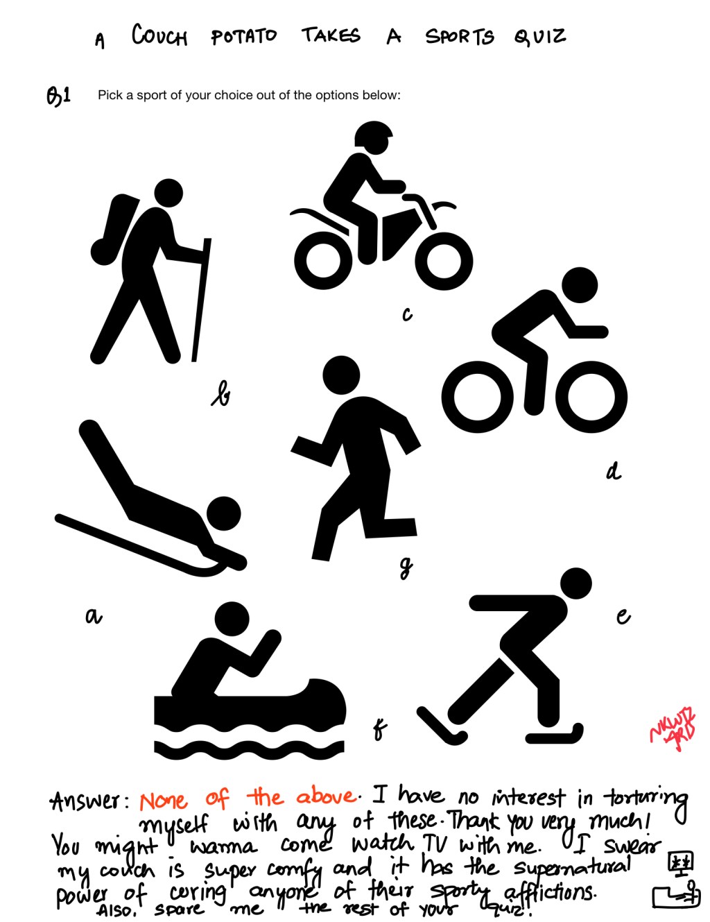 When a Couch Potato Takes an Exercise-Quiz –&nbsp;Comic