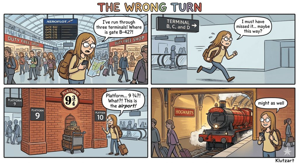A Wrong Turn to Reach Platform 9 and 3 Quarters –&nbsp;Comic